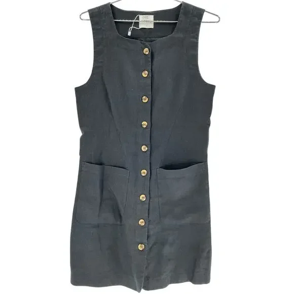 Posse 'Emma' Black Linen Button Down Mini Dress Size M